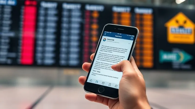 photorealistic, professional photography, 8K, cinematic lighting, sharp focus, depth of field, shot on a high-end DSLR, a hand holding a smartphone, clearly displaying an email draft for an insurance claim notification, with a blurred background of a chaotic airport departure board indicating severe delays, conveying urgency and meticulous record-keeping.