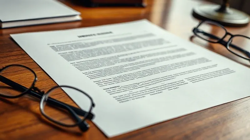 photorealistic, professional photography, 8K, cinematic lighting, sharp focus, depth of field, shot on a high-end DSLR. A close-up of a complex legal document or insurance policy with highlighted sections and annotations, lying on a polished wooden desk with a pair of reading glasses nearby. The lighting is focused and sharp, emphasizing the intricate details and potential complexities of policy language, conveying the need for careful review to avoid pitfalls.
