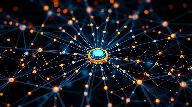 A photorealistic image of a complex web of interconnected nodes, with multiple pathways leading to a central hub. The pathways are strong and redundant, symbolizing diversified supply chains, 8K, cinematic lighting, sharp focus, depth of field, shot on a high-end DSLR.