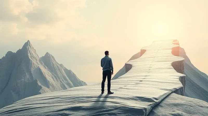 A photorealistic image showing two distinct paths: one jagged and volatile representing market fluctuations, and another smooth, steady upward line representing guaranteed income. A person stands confidently on the steady path, looking towards a bright horizon. Professional photography, 8K, cinematic lighting, sharp focus, depth of field, shot on a high-end DSLR.