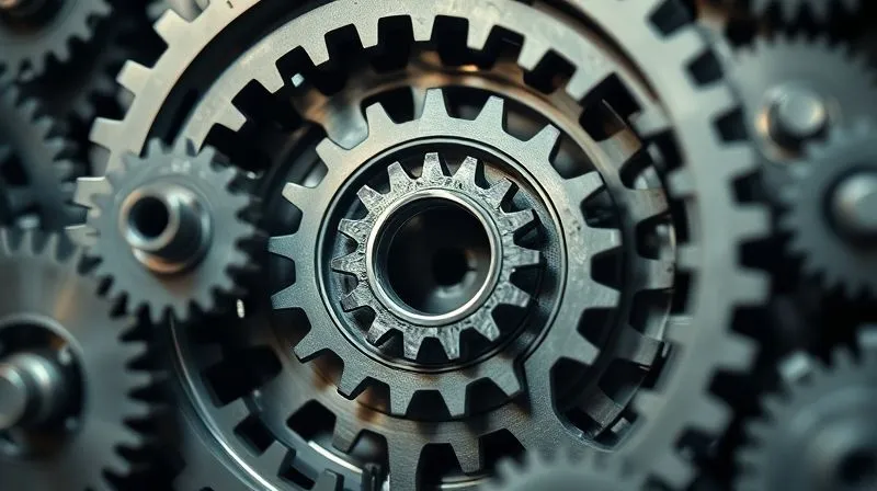 A photorealistic image showing a complex web of interconnected gears, with one crucial central gear missing, causing the entire system to visibly slow and disengage. Cinematic lighting, sharp focus on the missing piece's void, depth of field. Professional photography, 8K, shot on a high-end DSLR.