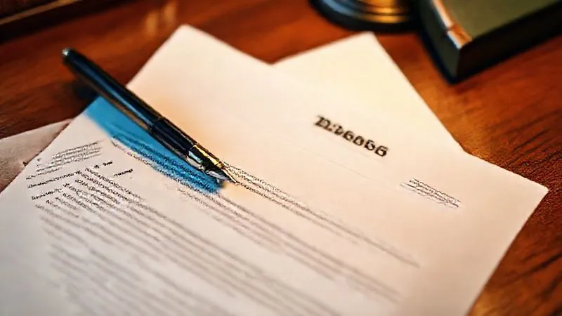 Photorealistic, professional photography, 8K, cinematic lighting, sharp focus, depth of field, shot on a high-end DSLR. A close-up of an official-looking IRS Letter 226J on a mahogany desk, with a pen poised above it, conveying seriousness and the need for careful review and response when a company faces ACA non-compliance fines.