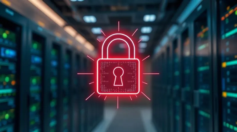 A photorealistic, professional photography, 8K, cinematic lighting, sharp focus, depth of field, shot on a high-end DSLR, of a digital padlock icon superimposed over a blurred background of a modern office server room, with glowing data lines, conveying the concept of cybersecurity for businesses.