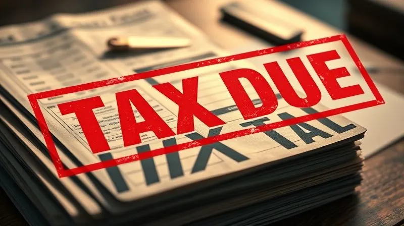 Photorealistic, professional photography, 8K, cinematic lighting, sharp focus, depth of field, shot on a high-end DSLR. A complex, weathered financial ledger or a stack of legal documents with a single, urgent red 'STAMPED' word (like 'TAX DUE' or 'PENALTY') partially visible, casting a long, dramatic shadow. The background is blurred, suggesting a bustling but distant business environment. The image should evoke the pressure and potential pitfalls of unmanaged illiquid asset transfers, emphasizing the 'urgent' aspect of the keyword.
