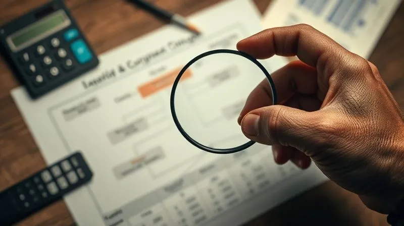 Photorealistic, professional photography, 8K, cinematic lighting, sharp focus, depth of field, shot on a high-end DSLR. A weathered hand holding a magnifying glass over a complex, abstract diagram resembling a company's organizational chart intertwined with financial data, with blurred legal documents and a calculator in the background. The scene conveys intense scrutiny and the intricate challenge of valuing illiquid business interests, with a subtle hint of urgency and precision.