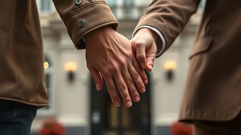 Photorealistic, professional photography, 8K, cinematic lighting, sharp focus, depth of field, shot on a high-end DSLR. Three generations of hands (a senior, a middle-aged, and a younger hand) gently interlocking, symbolizing continuity and the passing of a legacy. In the background, a stately, established family business facade is subtly blurred, representing enduring wealth. The lighting is soft and warm, evoking security, trust, and the successful multi-generational transfer of value without conflict.