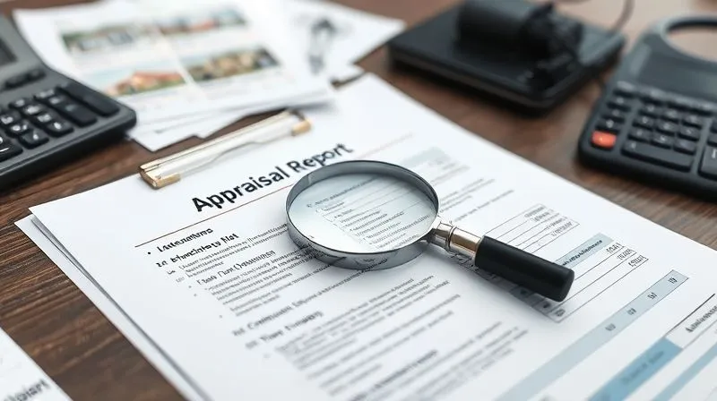A photorealistic image of a detailed home appraisal report open on a desk, with a magnifying glass hovering over a section, surrounded by comparable property listings and a calculator, suggesting careful review and analysis. Professional photography, 8K, cinematic lighting, sharp focus on the report, depth of field on the background, shot on a high-end DSLR. A photorealistic image of a detailed home appraisal report open on a desk, with a magnifying glass hovering over a section, surrounded by comparable property listings and a calculator, suggesting careful review and analysis. Professional photography, 8K, cinematic lighting, sharp focus on the report, depth of field on the background, shot on a high-end DSLR.