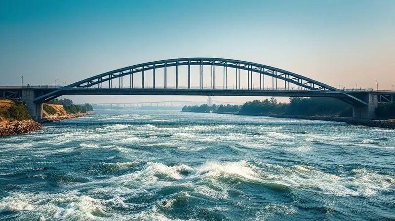 A photorealistic image of a strong, modern bridge spanning a wide, turbulent river, symbolizing resilience and successful integration. The bridge is well-lit with cinematic lighting, sharp focus on its sturdy structure, and depth of field blurring the tumultuous water below and a clear horizon in the distance. 8K hyper-detailed, professional photography, shot on a high-end DSLR.