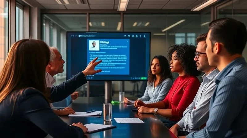 A photorealistic, professional photography, 8K, cinematic lighting, sharp focus, depth of field, shot on a high-end DSLR, depicting a diverse group of employees in a modern office environment, engaged in an interactive cybersecurity training session. One employee points to a screen showing a simulated phishing email, while others listen intently, conveying a sense of collaborative learning and empowerment. A photorealistic, professional photography, 8K, cinematic lighting, sharp focus, depth of field, shot on a high-end DSLR, depicting a diverse group of employees in a modern office environment, engaged in an interactive cybersecurity training session. One employee points to a screen showing a simulated phishing email, while others listen intently, conveying a sense of collaborative learning and empowerment.