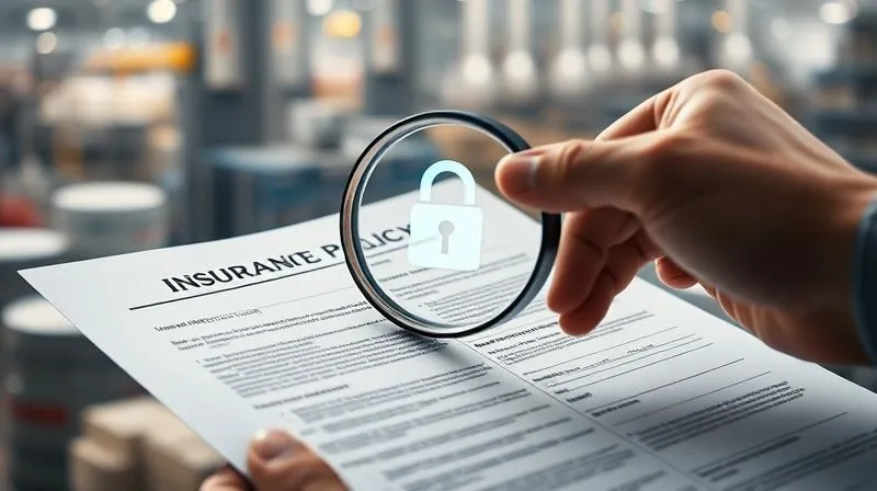 A photorealistic, professional photography, 8K, cinematic lighting, sharp focus, depth of field, shot on a high-end DSLR, depicting a hand holding a magnifying glass over a complex insurance policy document, while in the background, a digital lock icon is superimposed over a physical factory. The scene conveys meticulous review, financial protection, and the intersection of digital and physical assets. A photorealistic, professional photography, 8K, cinematic lighting, sharp focus, depth of field, shot on a high-end DSLR, depicting a hand holding a magnifying glass over a complex insurance policy document, while in the background, a digital lock icon is superimposed over a physical factory. The scene conveys meticulous review, financial protection, and the intersection of digital and physical assets.