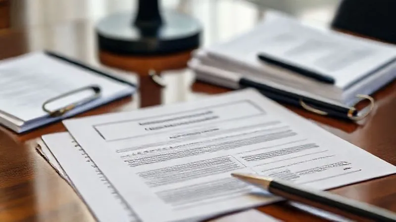 photorealistic, professional photography, 8K, cinematic lighting, sharp focus, depth of field, shot on a high-end DSLR. A diverse group of financial documents layered neatly on a polished desk, including an individual disability policy, a group benefits summary, and a supplemental insurance certificate, all in sharp focus, symbolizing comprehensive financial planning and layered protection, with a pen poised as if to sign, conveying careful consideration.