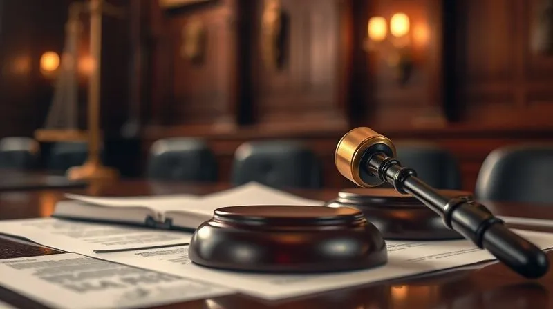 Photorealistic image of a judge's gavel resting on legal documents in a courtroom setting, with soft, dramatic lighting emphasizing the gravity and formality of the legal process. Professional photography, 8K, cinematic lighting, sharp focus on the gavel, depth of field blurring the background, shot on a high-end DSLR. Photorealistic image of a judge's gavel resting on legal documents in a courtroom setting, with soft, dramatic lighting emphasizing the gravity and formality of the legal process. Professional photography, 8K, cinematic lighting, sharp focus on the gavel, depth of field blurring the background, shot on a high-end DSLR.