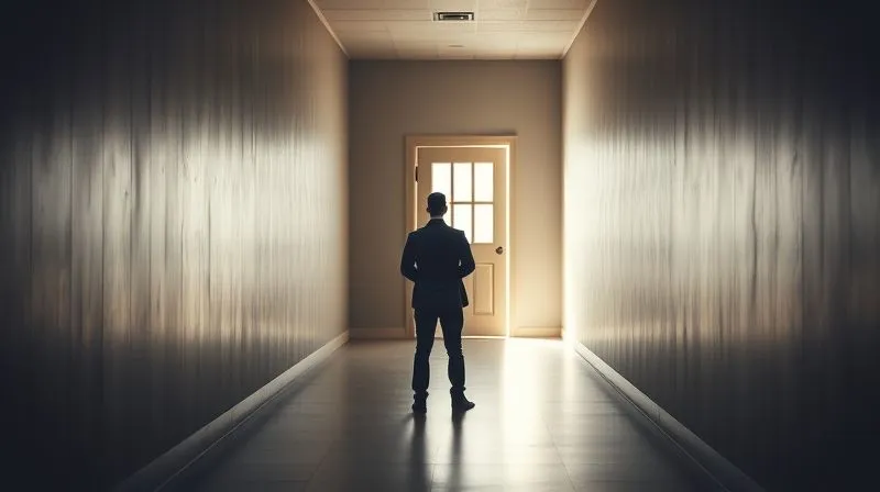 Photorealistic image of a person standing confidently at the end of a long, dimly lit corridor, looking towards a bright, open door that signifies hope and resolution. Professional photography, 8K, cinematic lighting, sharp focus on the person, depth of field blurring the corridor, shot on a high-end DSLR. Photorealistic image of a person standing confidently at the end of a long, dimly lit corridor, looking towards a bright, open door that signifies hope and resolution. Professional photography, 8K, cinematic lighting, sharp focus on the person, depth of field blurring the corridor, shot on a high-end DSLR.