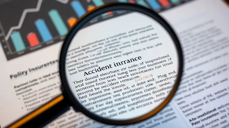 photorealistic, professional photography, 8K, cinematic lighting, sharp focus, depth of field, shot on a high-end DSLR, a magnifying glass hovering over complex, dense auto insurance policy fine print, highlighting terms like 'accident surcharge' and 'policy renewal rates', with a background of blurred statistics charts, conveying detailed scrutiny.
