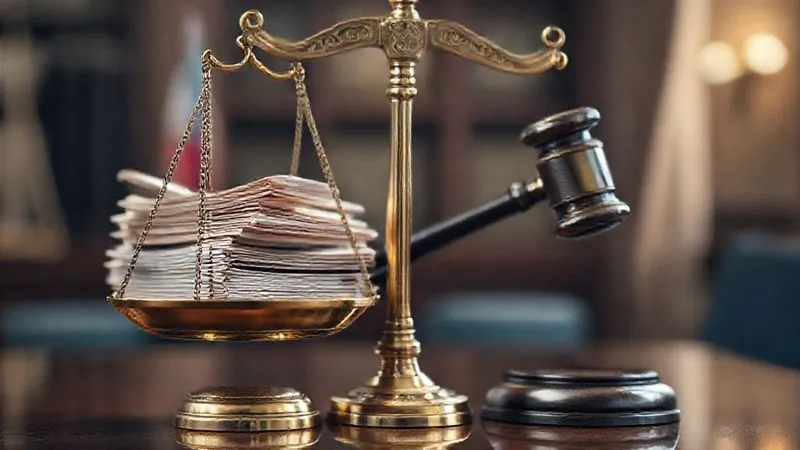 photorealistic, professional photography, 8K, cinematic lighting, sharp focus, depth of field, shot on a high-end DSLR. A close-up of a classic, ornate set of brass scales of justice, perfectly balanced, with a stack of legal documents on one pan and a single, heavy gavel on the other. The background is a blurred, dignified courtroom or law office setting. The lighting emphasizes the balance and the gravitas of justice. photorealistic, professional photography, 8K, cinematic lighting, sharp focus, depth of field, shot on a high-end DSLR. A close-up of a classic, ornate set of brass scales of justice, perfectly balanced, with a stack of legal documents on one pan and a single, heavy gavel on the other. The background is a blurred, dignified courtroom or law office setting. The lighting emphasizes the balance and the gravitas of justice.
